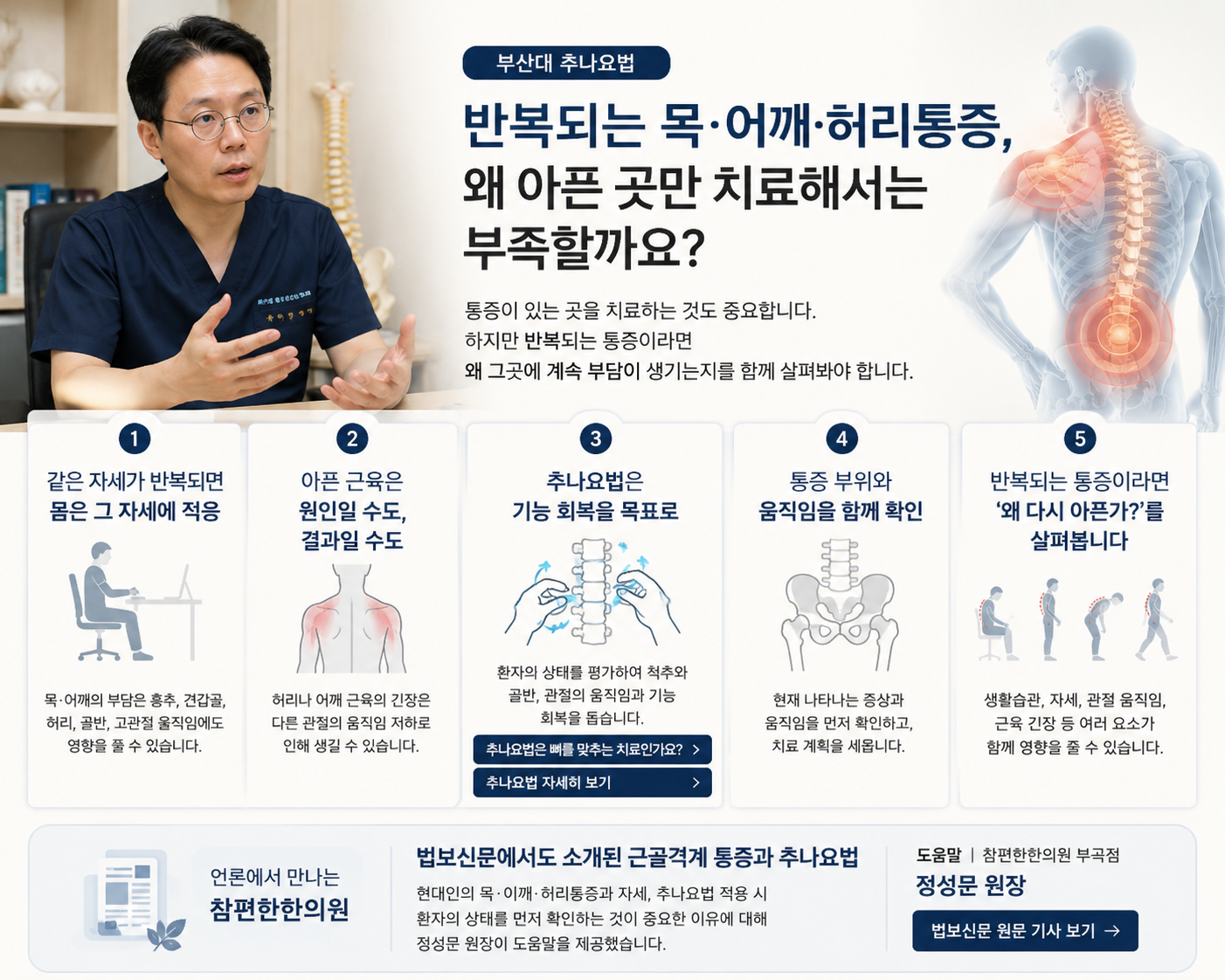 반복되는 목 어깨 허리통증과 추나요법 설명